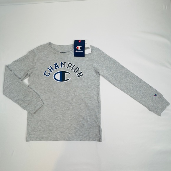 Champion‎ Boys Long Sleeve T-Shirt Grey Collegiate Logo Crew Neck Shirt Size 7 - Picture 2 of 11